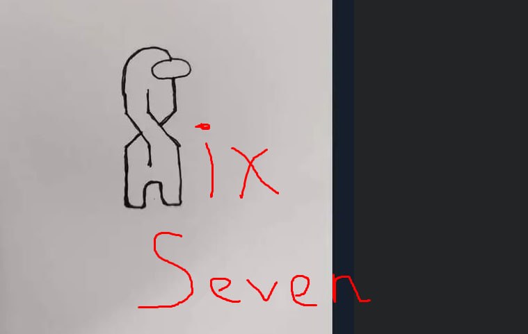Необычный чёрно-белый рисунок персонажа с красной надписью «1 X Seven».