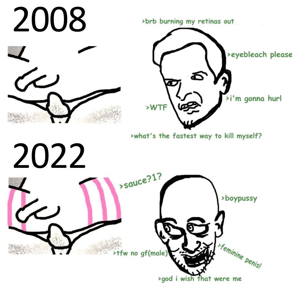 2008 против 2022 Мем, сравнивающий реакцию на непристойные изображения в 2008 и 2022 годах.