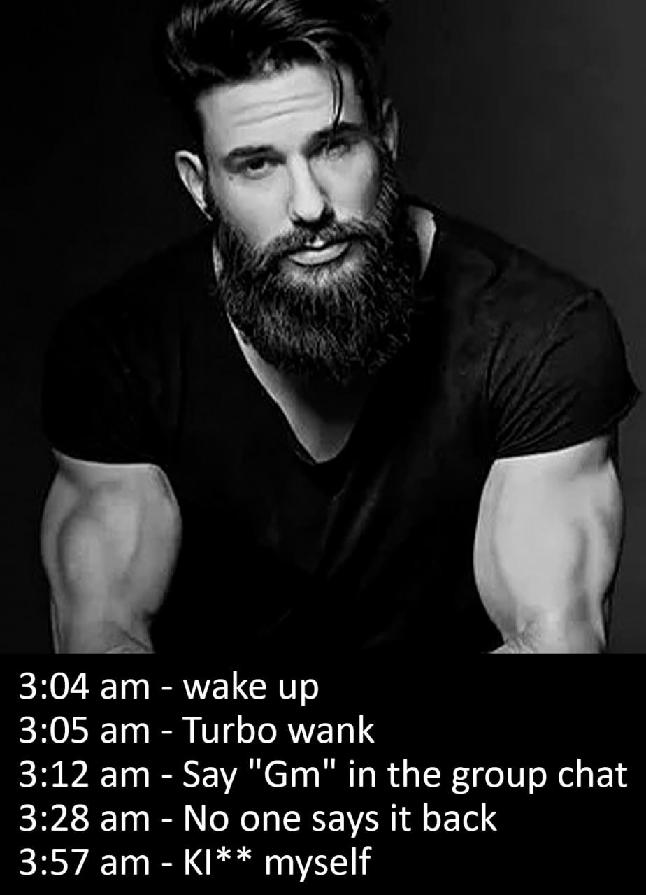 3:04 am - wake up Расписание дня chad-мена: подъем в 3:04 утра, групповой чат и суицидальные мысли