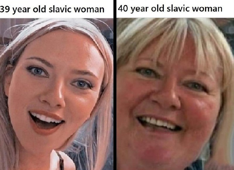 39 year old slavic woman vs 40 year old slavic woman Фотография двух женщин, подписанная «39 year old slavic woman» и «40 year old slavic woman».