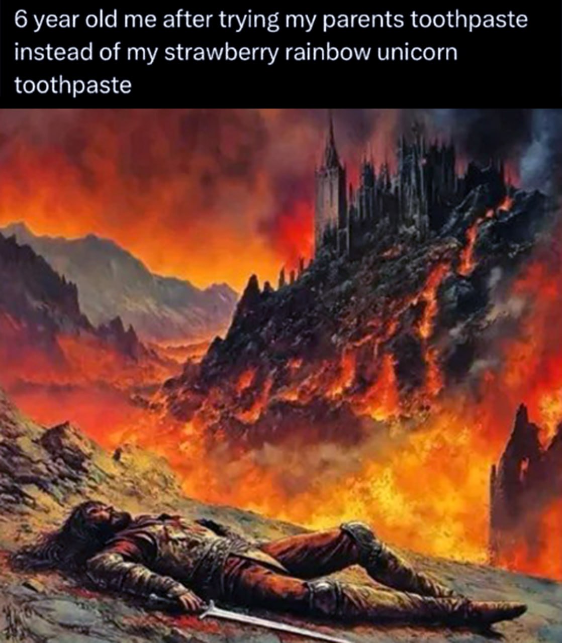 6 year old me after trying my parents toothpaste Я шестилетний после того, как попробовал зубную пасту родителей вместо моей клубничной радужной пасты с единорогом