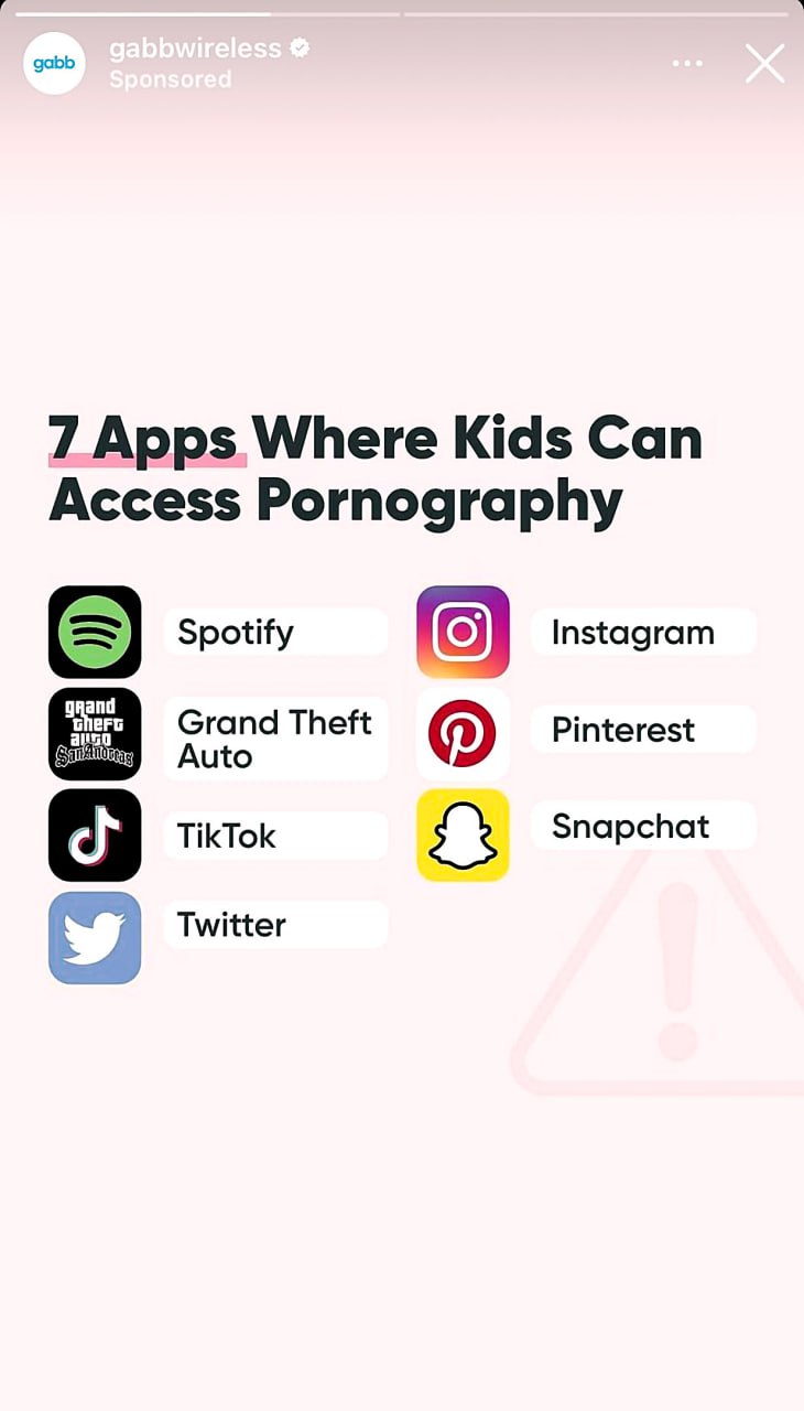 7 Apps Where Kids Can Access Pornography Список из семи приложений, в которых дети могут получить доступ к порнографии: Spotify, Grand Theft Auto, TikTok, Twitter, Instagram, Pinterest, Snapchat