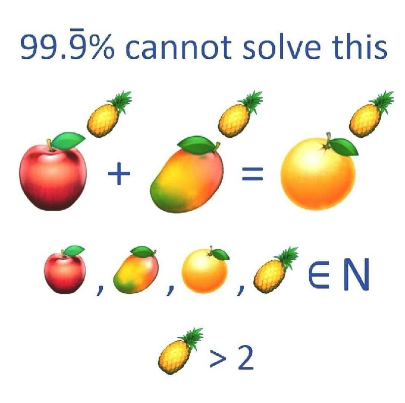 99.9% cannot solve this Математическая головоломка с фруктами и надписью "99.9% cannot solve this"