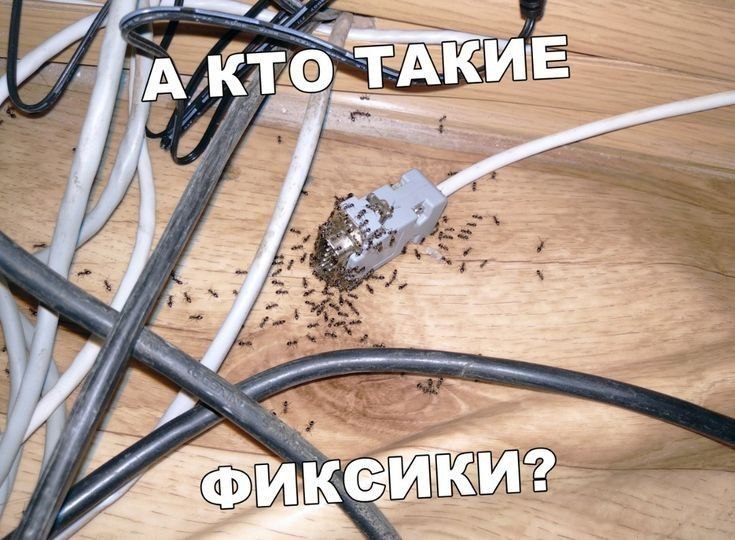 А кто такие фиксики Муравьи облепили кабель, и надпись "А кто такие фиксики?" в стиле популярного мультфильма
