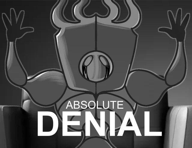 Персонаж из Hollow Knight с мускулами и надписью "Absolute Denial"