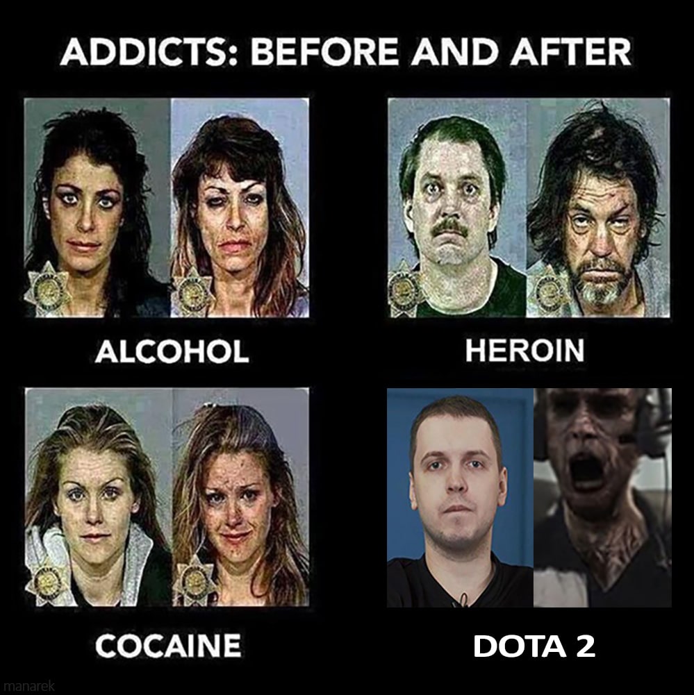 Addicts: Before and after Dota 2 Люди до и после употребления алкоголя, героина, кокаина и доты 2