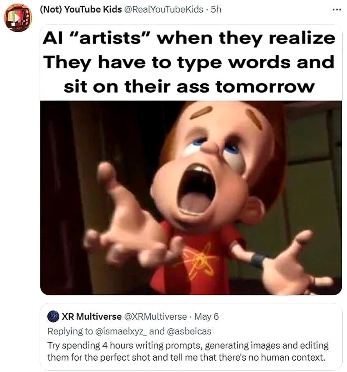 AI "artists" when they realize They have to type words AI «художники», когда понимают, что им придется печатать слова и сидеть на заднице