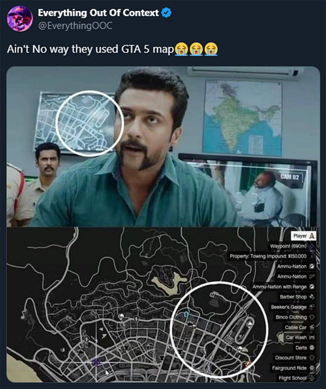 Ain’t No Way They Used GTA 5 Map Мужчина в недоумении смотрит на карту из GTA 5, которая используется как часть реквизита в фильме или сериале