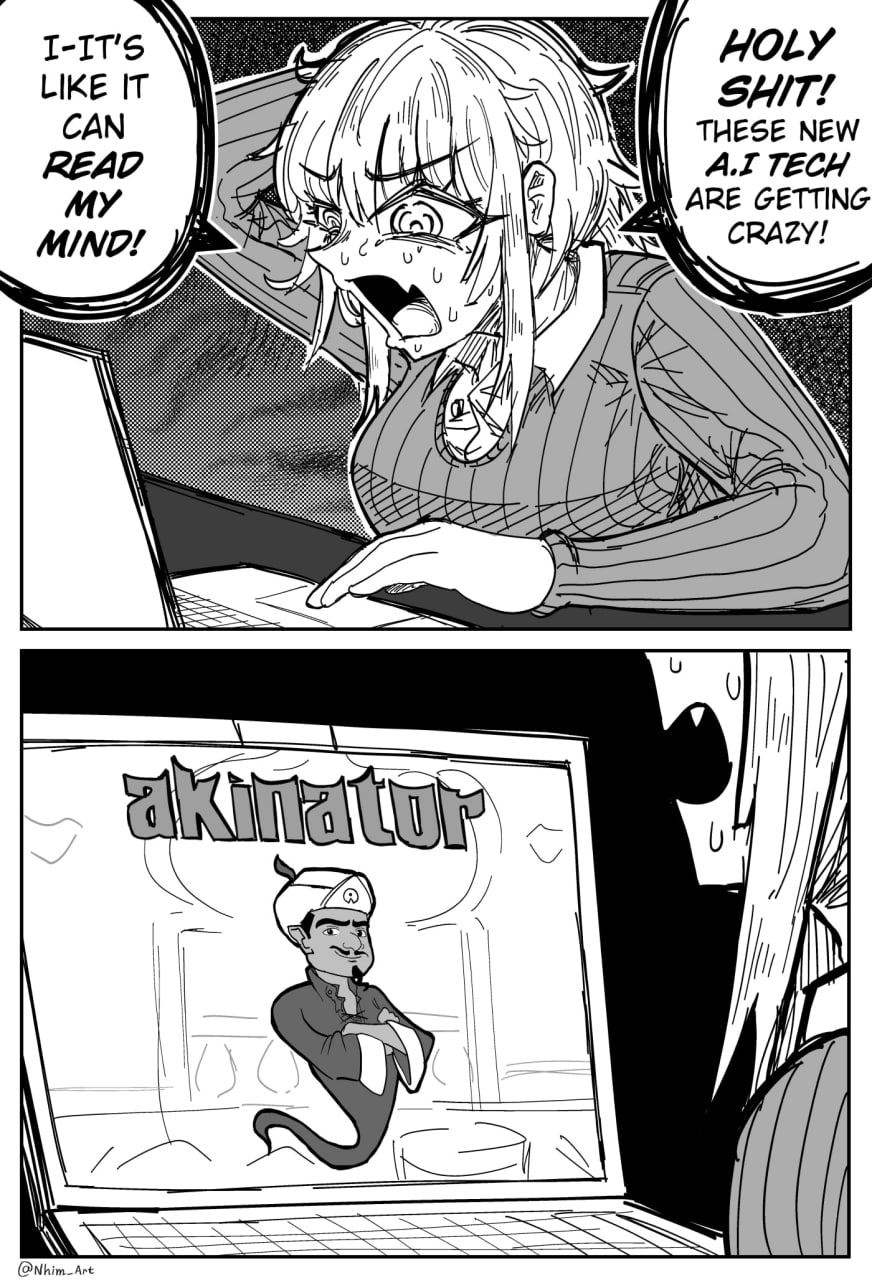 Девушка удивляется "новым" технологиям ИИ, играя в Akinator