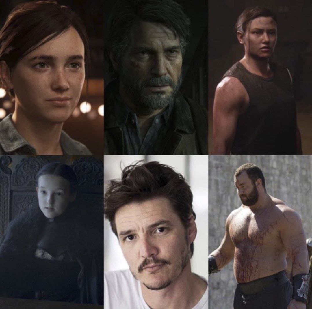 Актеры и персонажи The Last of Us Коллаж актеров и персонажей из игр "Одни из нас" и сериала "Игра престолов"