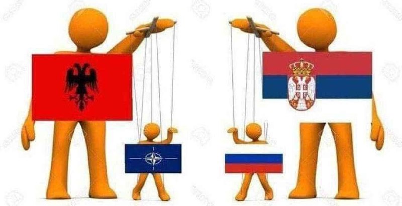 Албания управляет НАТО, а Сербия — Россией: шутливое изображение геополитического влияния.