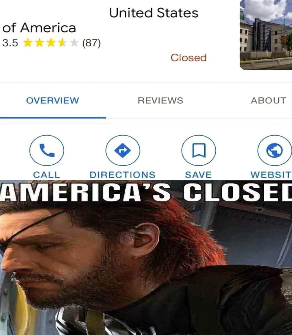 America's Closed Мем America's Closed с грустным Снейком из Metal Gear Solid