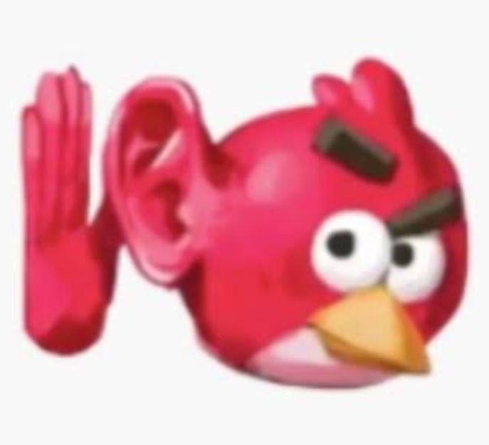 Красная птичка в стиле Angry Birds с поднятой лапой и сердитым взглядом