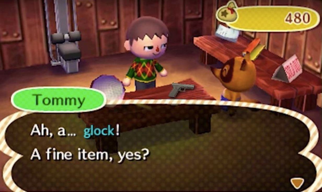 Житель деревни продает глок Житель деревни продает глок Томми из Animal Crossing