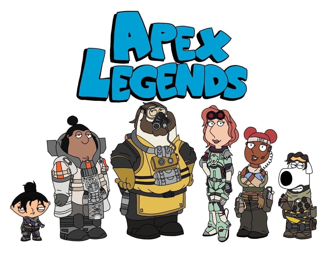 Apex Legends в стиле Гриффинов Все персонажи игры Apex Legends, перерисованные в стиле мультсериала Гриффины.