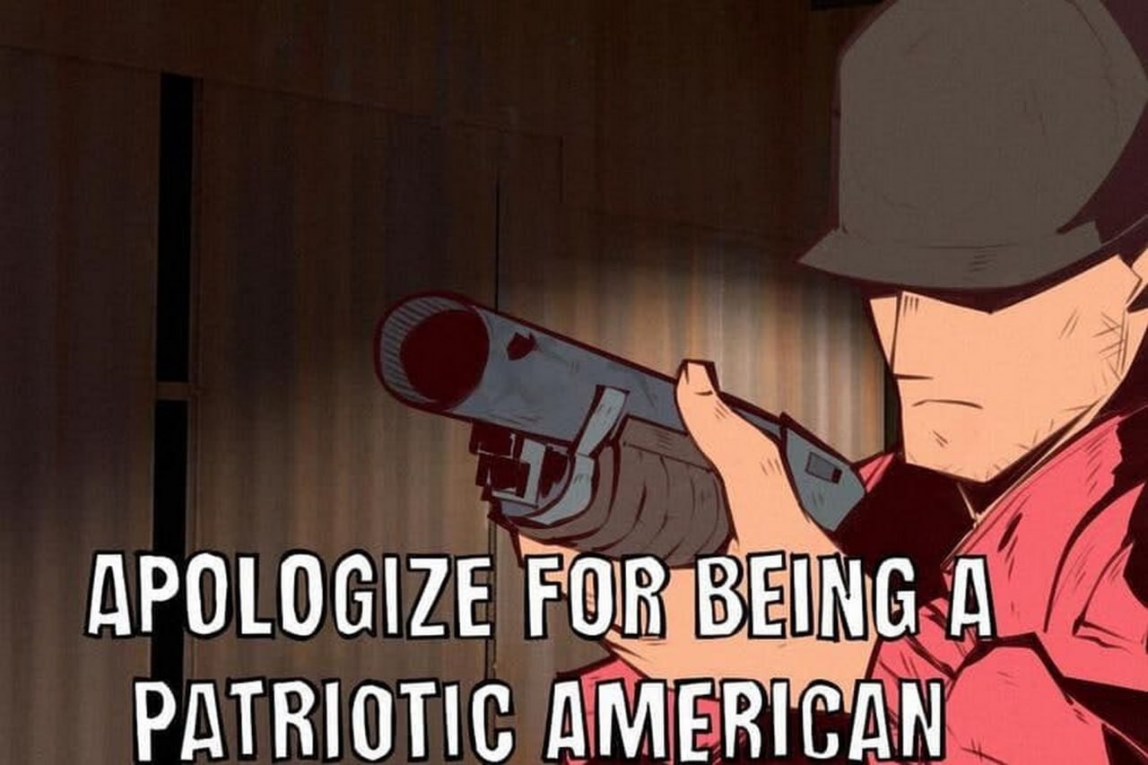Apologize for being a patriotic American Мужчина со стволом в руках "Apologize for being a patriotic American"