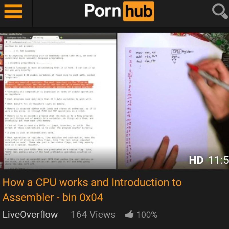 Урок по ассемблеру на Pornhub Урок по ассемблеру, который выглядит как видео на Pornhub