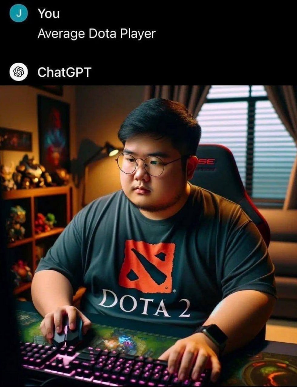 Average Dota Player Мем, где ChatGPT показывает фото "среднестатистического игрока в Доту"