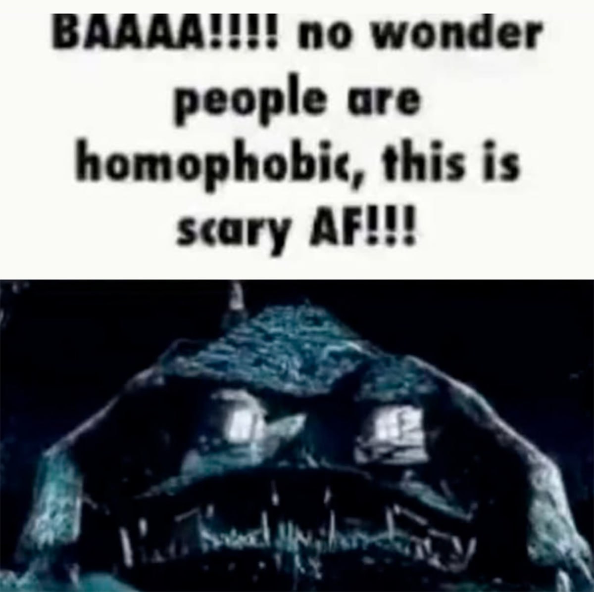 BAAAA!!!! no wonder people are homophobic, this is scary AF!!! Мем с фразой BAAAA!!!! no wonder people are homophobic, this is scary AF!!! и изображением дома-монстра