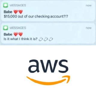 Babe спрашивает, почему с общего расчётного счёта списали 15 000 долларов, а внизу появляется логотип AWS.
