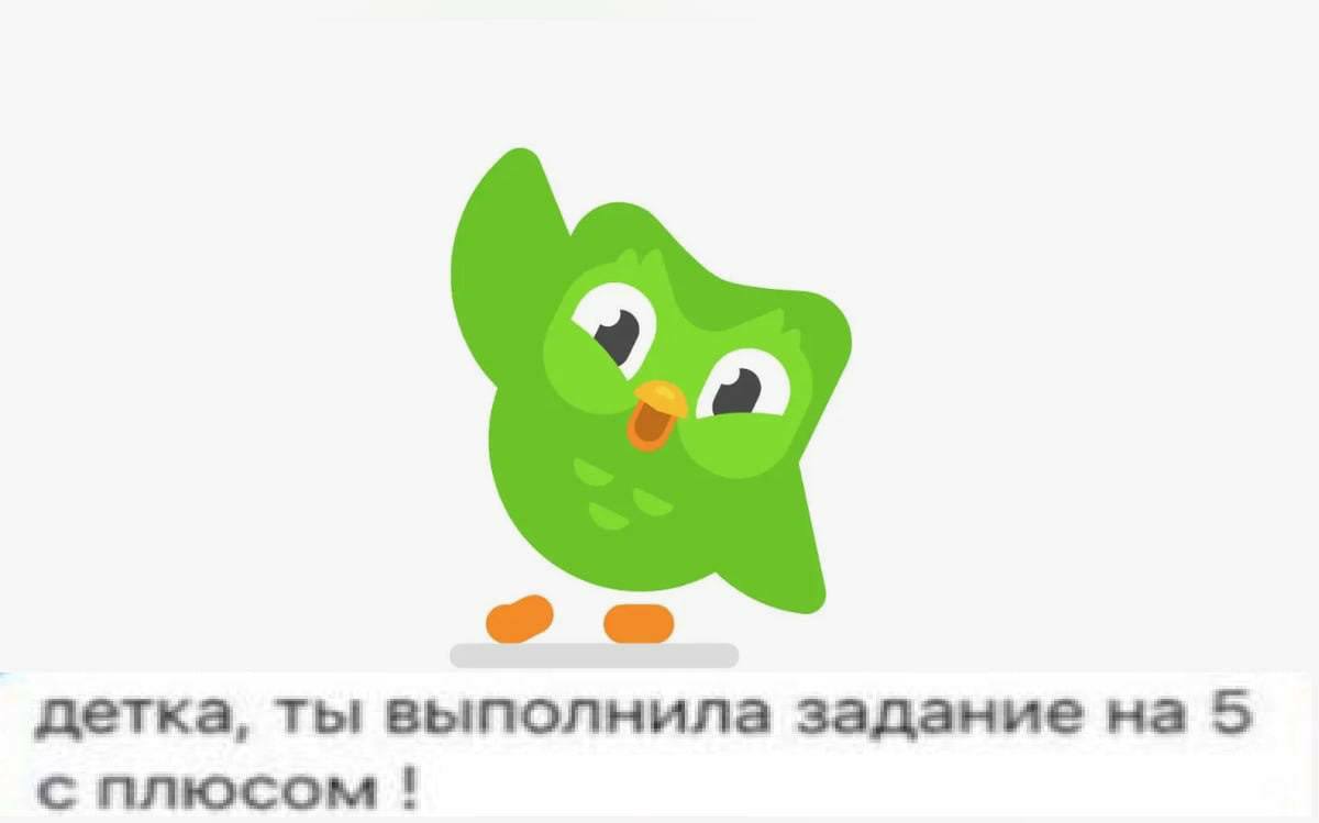 Детка, ты выполнила задание на 5 с плюсом Мем с Дуолинго, где зелёная сова говорит: "Детка, ты выполнила задание на 5 с плюсом!"