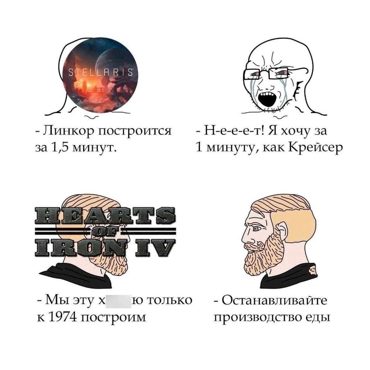 Игрок в Stellaris хочет построить линкор за одну минуту, а в Hearts of Iron IV ради этого готов остановить производство еды.