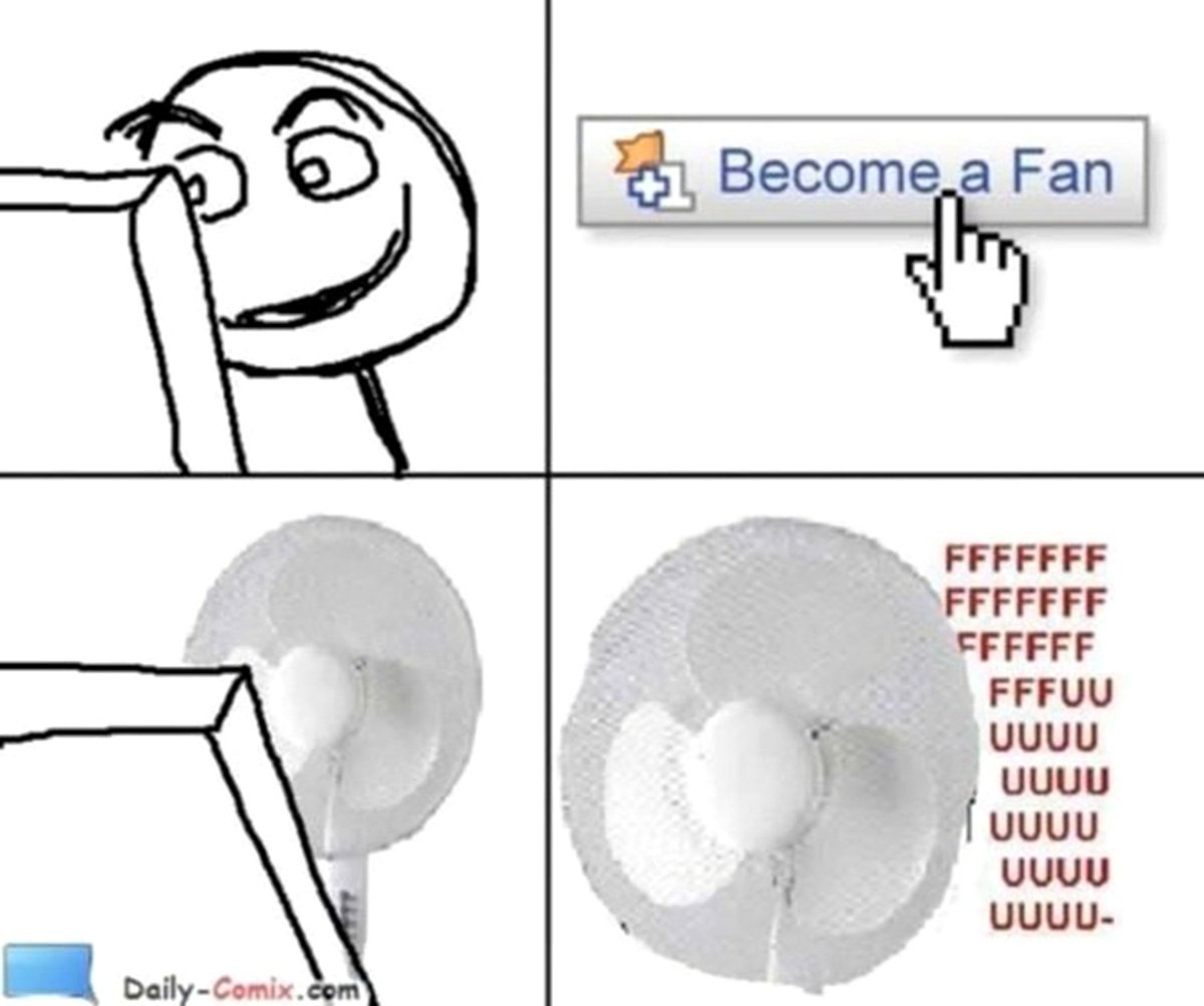 Become a Fan Человечек нажимает кнопку «Become a Fan» и превращается в вентилятор