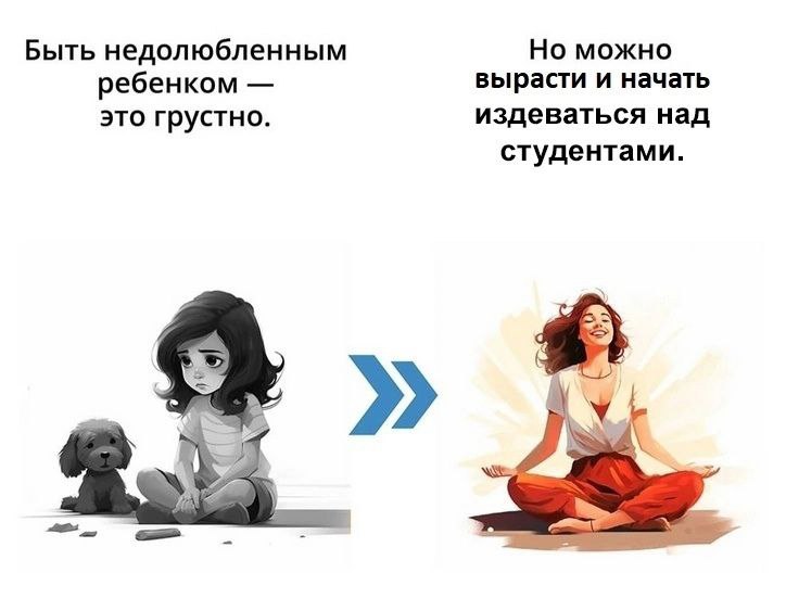 Быть недолюбленным ребёнком — это грустно Мем про недолюбленного ребёнка и издевательства над студентами