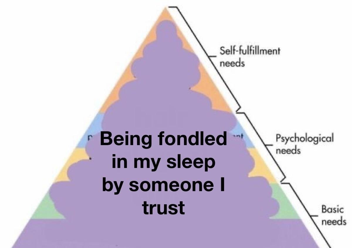 Пирамида потребностей с надписью «Being fondled in my sleep by someone I trust» — когда хочется, чтобы человек, которому доверяешь, ласкал тебя во сне.