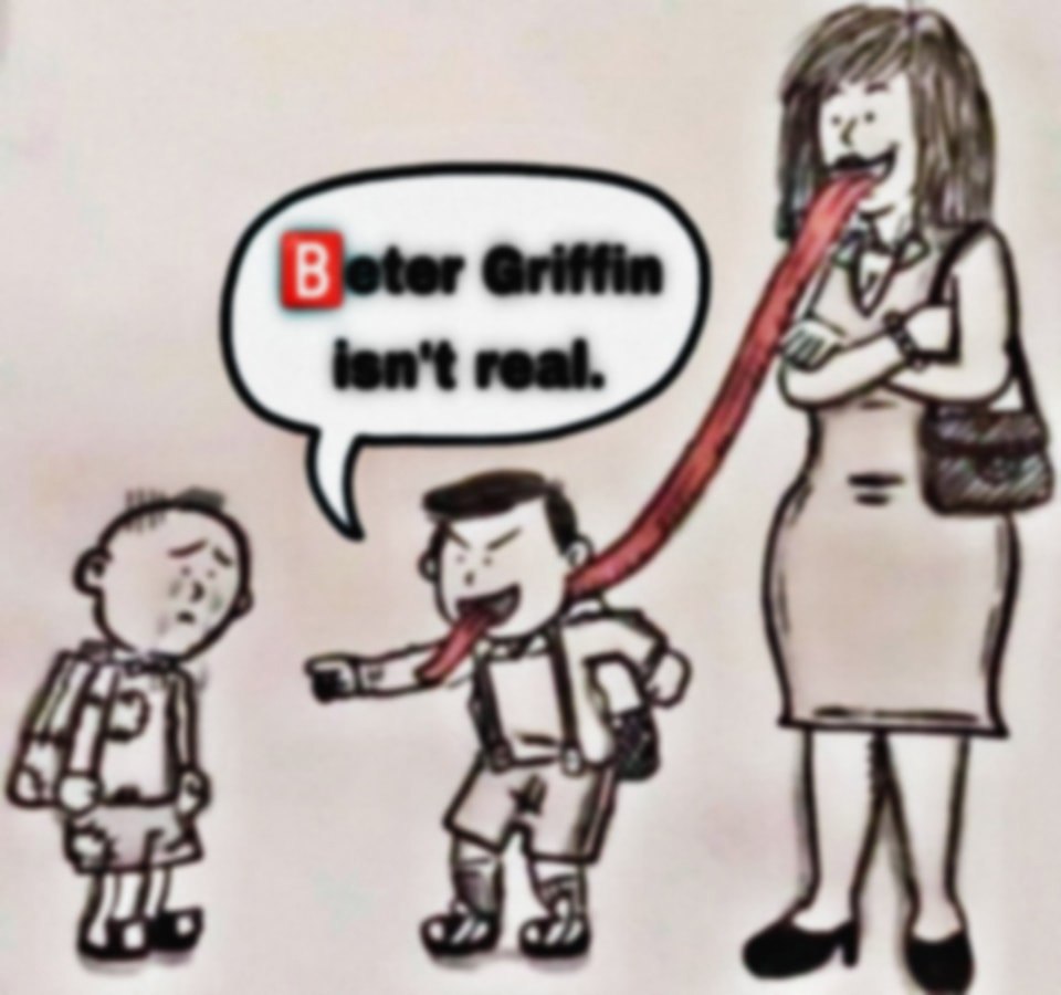 Beter Griffin isn't real Мальчик показывает язык другому мальчику, в то время как язык женщины тянется до мальчика