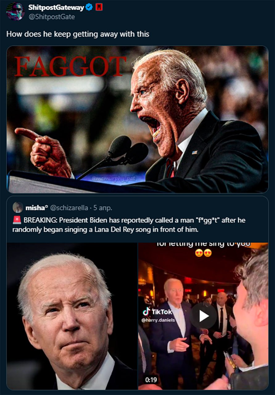 Байден Faggot Лана Дель Рей Мем с Джо Байденом, кричащим "Faggot" на трибуне, и его реакция на песню Ланы Дель Рей.