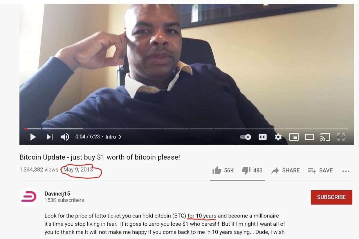 Bitcoin Update - just buy $1 worth of bitcoin please! Мужчина на YouTube-видео 2013 года призывает купить биткоины всего на 1 доллар и держать их 10 лет, чтобы стать миллионером