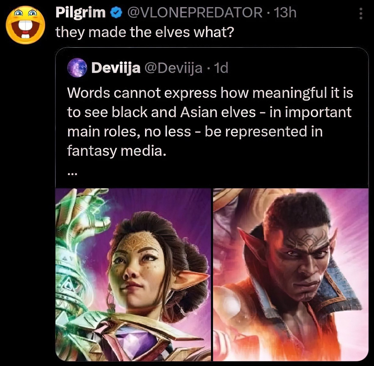 Black and Asian elves Мем про черных и азиатских эльфов в главных ролях в фэнтези медиа