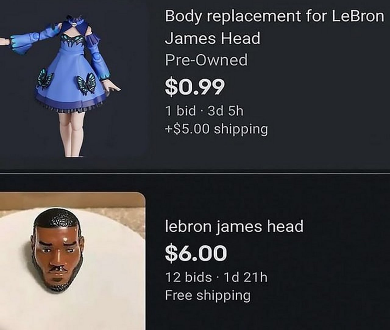 Body replacement for LeBron James Head Замена тела для головы Леброна Джеймса за 0.99$ и голова Леброна Джеймса за 6$