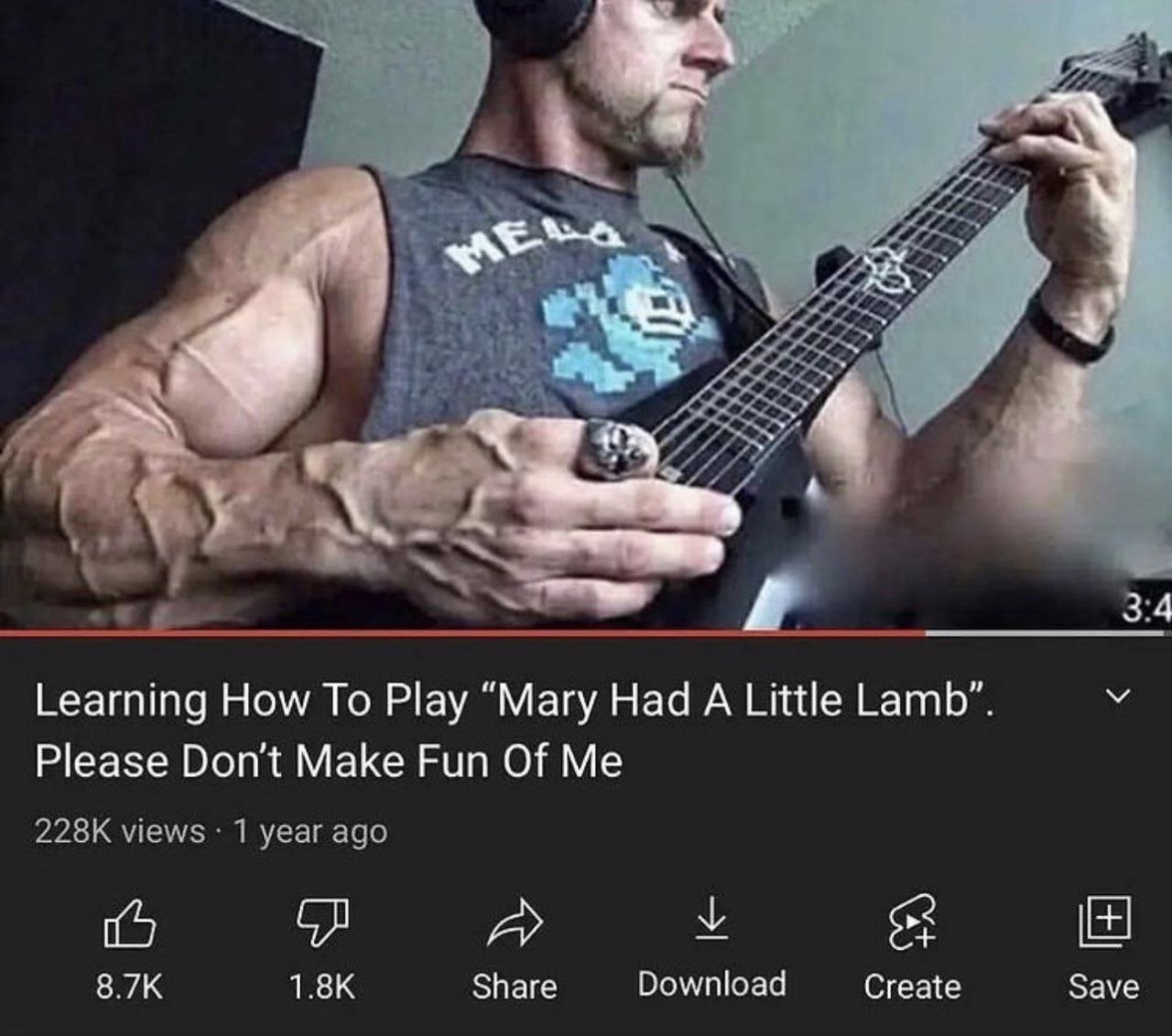 Качок учит "Mary Had A Little Lamb" Мем с качком, который учится играть "Mary Had A Little Lamb" на электрогитаре