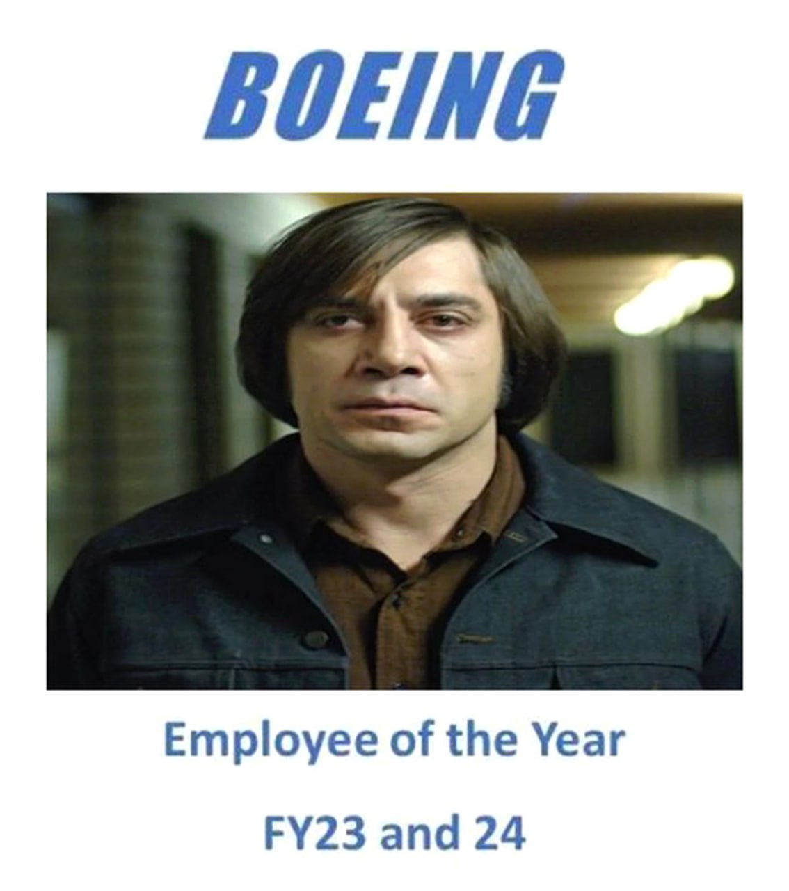 Boeing employee of the year Чигур Хавьер Бардем в образе Антона Чигура как "Сотрудник года" Boeing