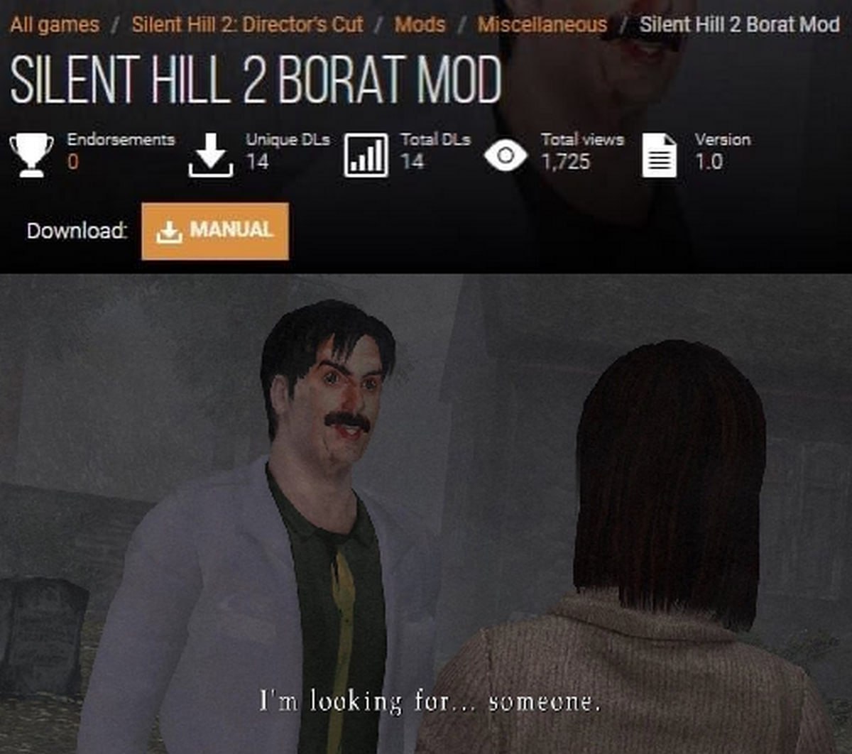Борат в Silent Hill 2 Борат Сагдиев из Казахстана в игре Silent Hill 2 и фраза «Я ищу кое-кого»