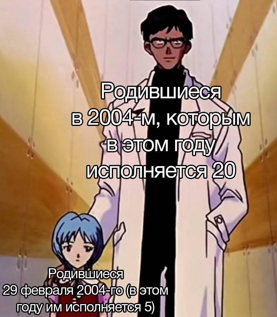 Родившиеся 29 февраля 2004-го Мем про родившихся 29 февраля 2004 года и тех, кому в этом году исполняется 5 лет, в сравнении с теми, кто родился в 2004 году и кому исполняется 20 лет.