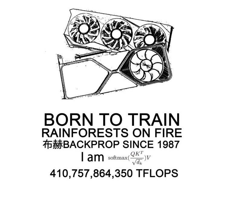 Born to train rainforests on fire Мем с видеокартой и текстом "Born to train rainforests on fire"