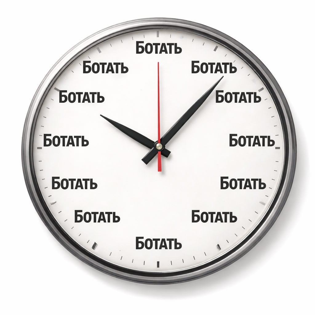 Часы с надписью "Ботать" вместо цифр