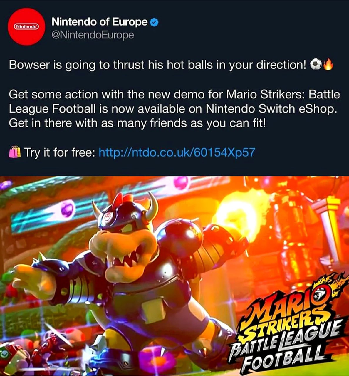 Bowser is going to thrust his hot balls in your direction Твит Nintendo of Europe со смешной опечаткой про Боузера и его огненные шары