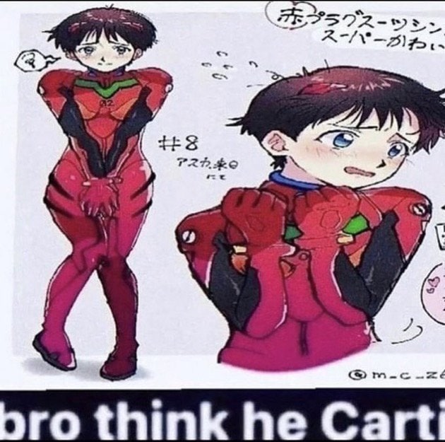 Bro think he Мужской персонаж в красном облегающем костюме и надпись «bro think he Carti».