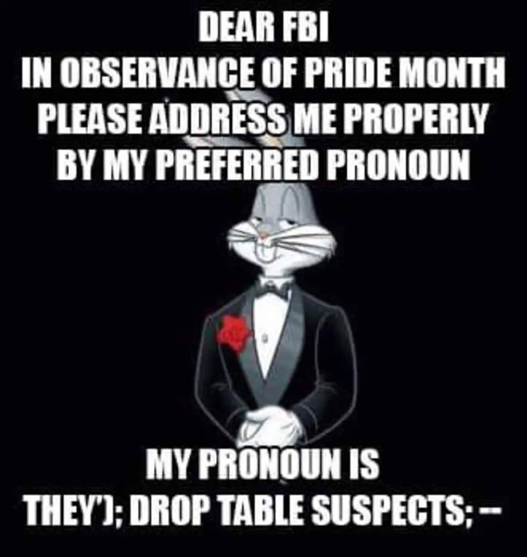 Багз Банни my pronoun is they'); drop table suspects;-- Багз Банни в смокинге и SQL-инъекция в заявлении о местоимении