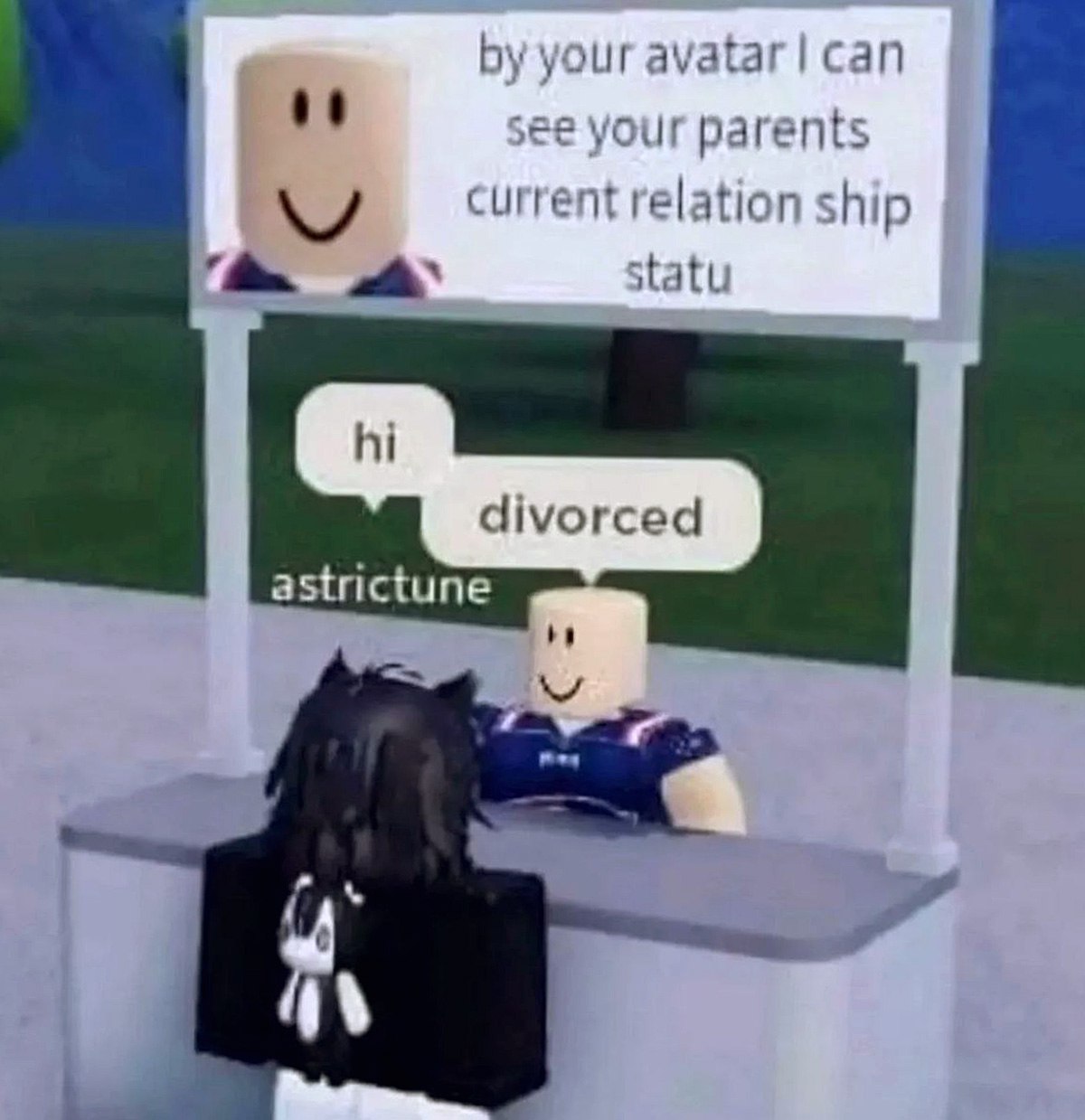 By your avatar I can see your parents current relation ship statu Мем про определение статуса отношений родителей по аватару в Roblox