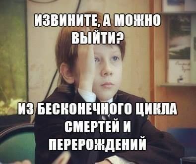 Извините, а можно выйти Мем про мальчика, который спрашивает, можно ли выйти из бесконечного цикла смертей и перерождений