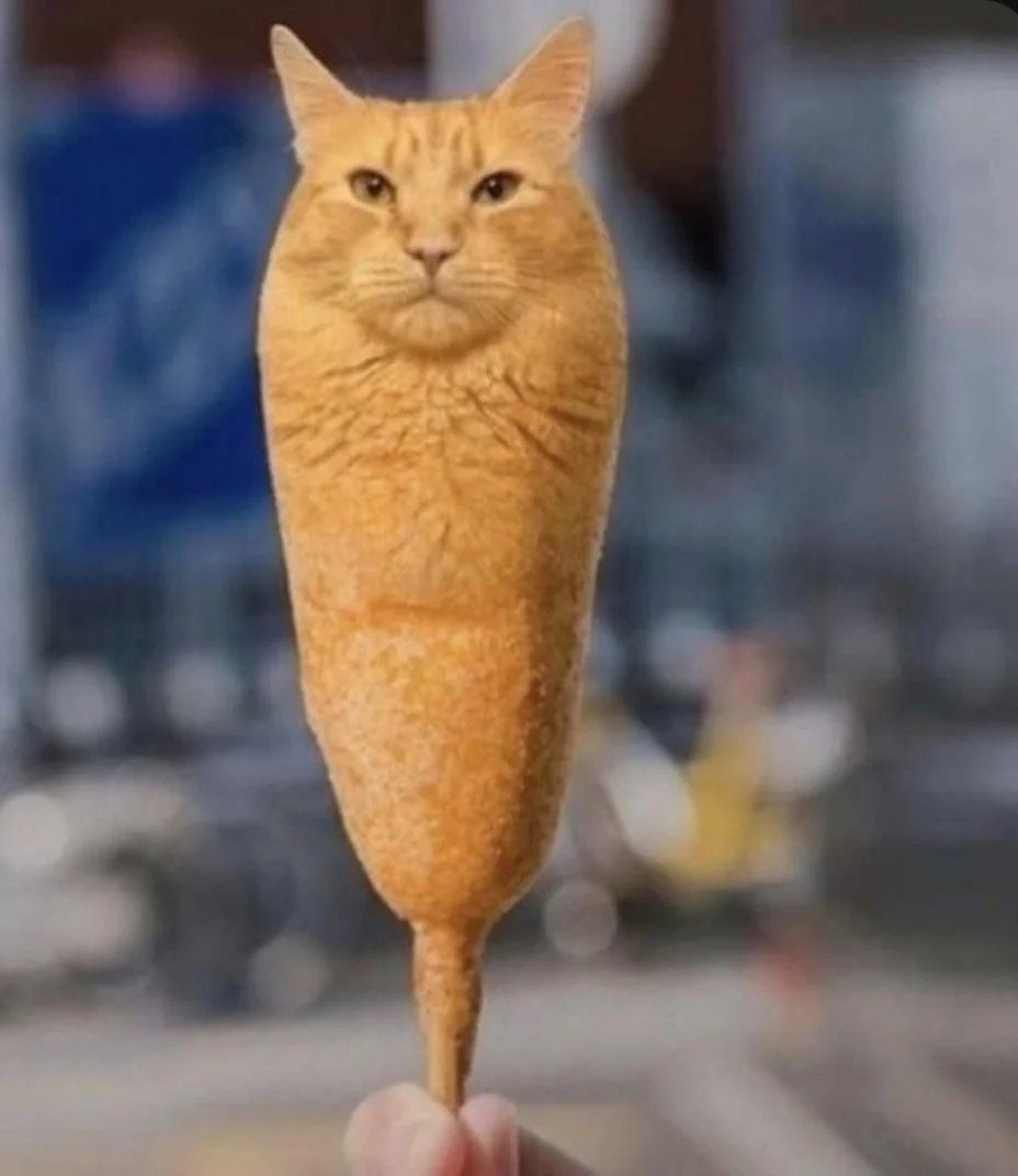 Кот-корн-дог Кукурузный кот на палочке с головой кота