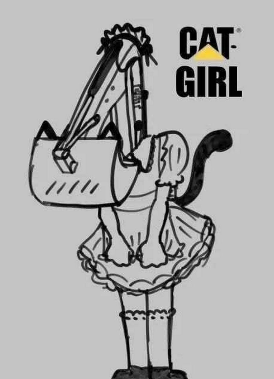 Cat-Girl в виде экскаватора Мем "Cat-Girl" с изображением экскаватора в платье горничной и кошачьим хвостом