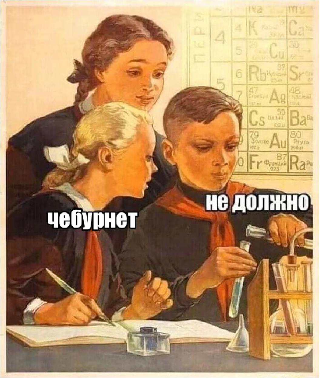 Школьники на уроке химии с абсурдной надписью «чебурнет не должно».