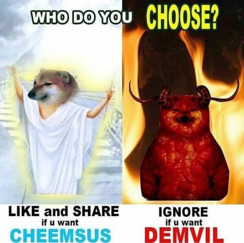 Мем с Cheemsus и Demvil Кто из популярных персонажей мемов вам ближе: Cheemsus или Demvil?