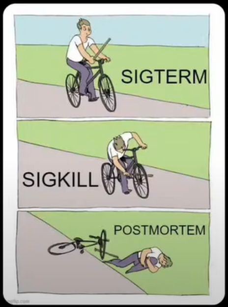 Человек на велосипеде с SIGTERM Человек на велосипеде с SIGTERM, SIGKILL, POSTMORTEM